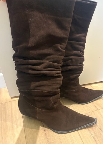 Kadın Kahverengi Süet Dolgu Topuklu Diz çizme - Görsel 3