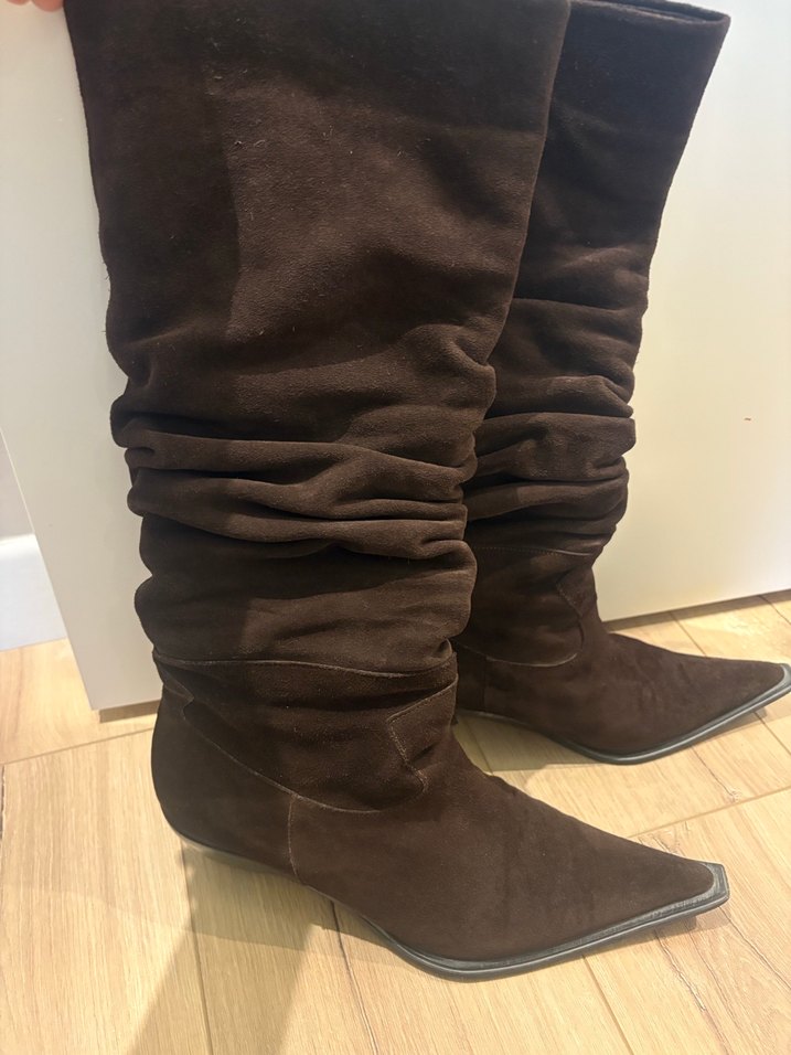 Kadın Kahverengi Süet Dolgu Topuklu Diz çizme - Görsel 3