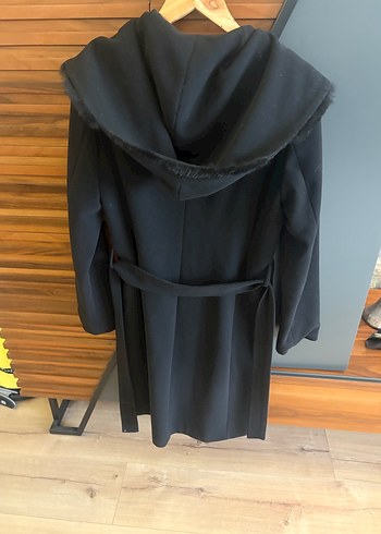 Siyah Uzun Kadın Kaşe Kaban - Görsel 6