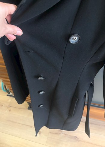 Siyah Uzun Kadın Kaşe Kaban - Görsel 5