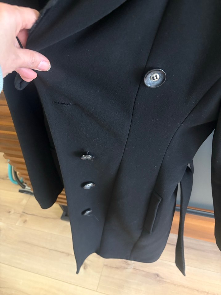 Siyah Uzun Kadın Kaşe Kaban - Görsel 5