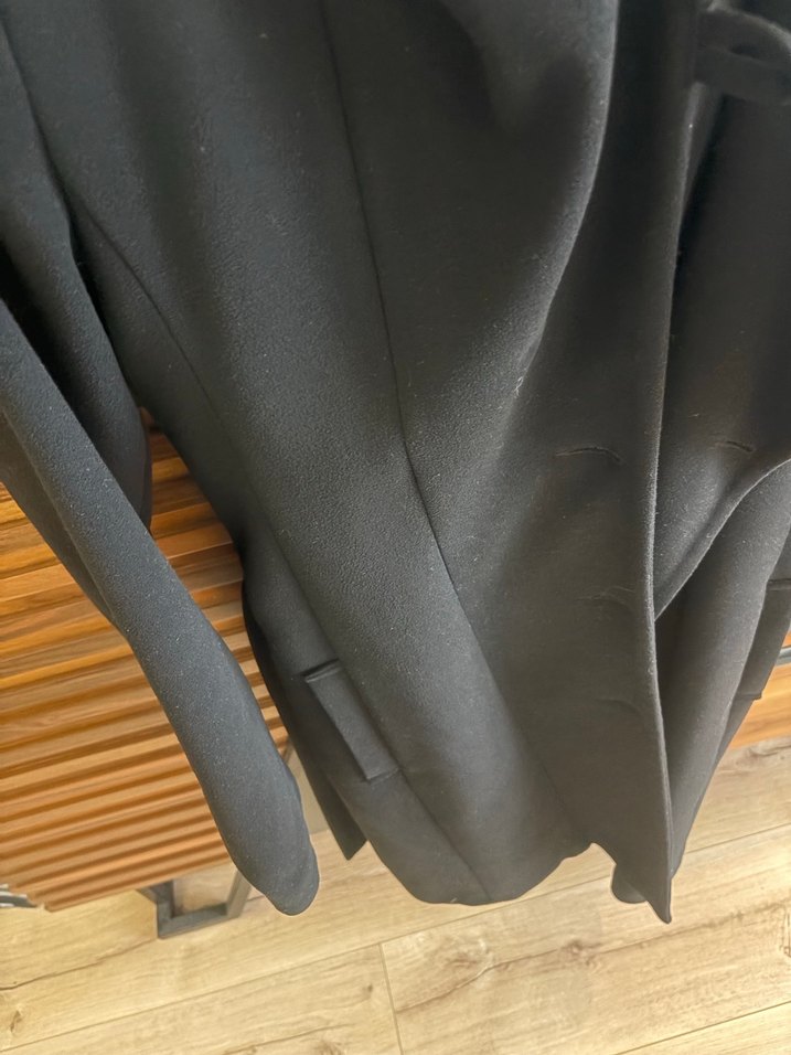 Siyah Uzun Kadın Kaşe Kaban - Görsel 4