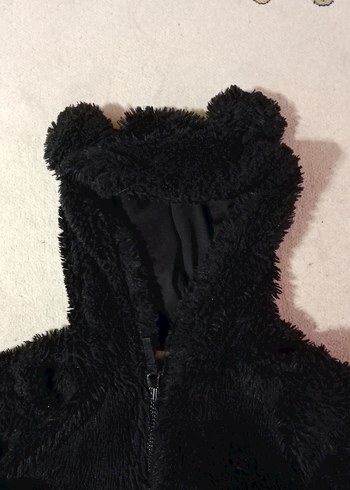 Kız Çocuk Siyah Kapüşonlu Kürklü Ceket - Görsel 2