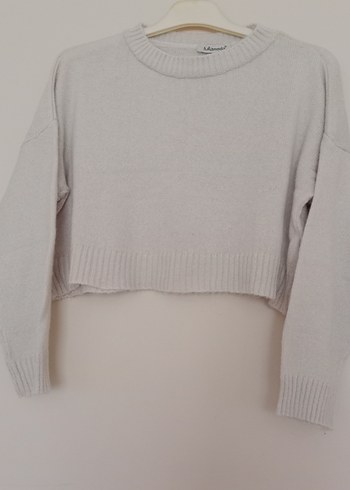 Gri Kısa Kesim Örgü Kadın Kazak - Görsel 3