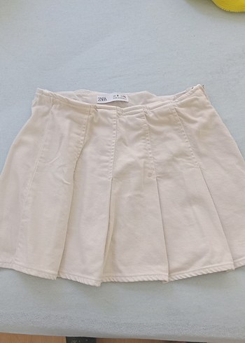 Bej Pilili Keten Mini Etek