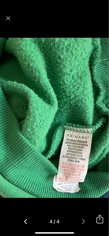 18-24 Ay Beden yeşil Renk Primark kapüşonlu sweatshirt