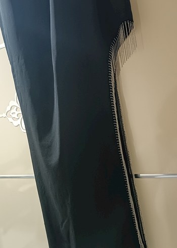 Siyah Drapeli Uzun Straplez Kadın Elbise - Görsel 2