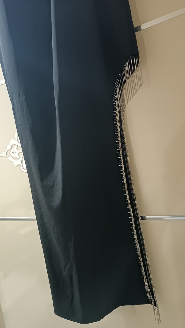 Siyah Drapeli Uzun Straplez Kadın Elbise - Görsel 2