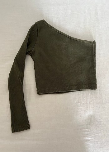 Tek Kollu Kadın Haki Süet Crop Top