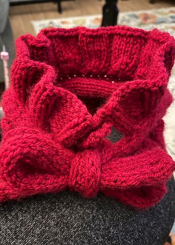 Kırmızı Örgü Kadın Boyunluk - Görsel 2