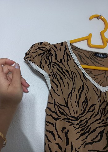 m Beden Kahverengi Zebra Desenli Uzun Bohem Elbise