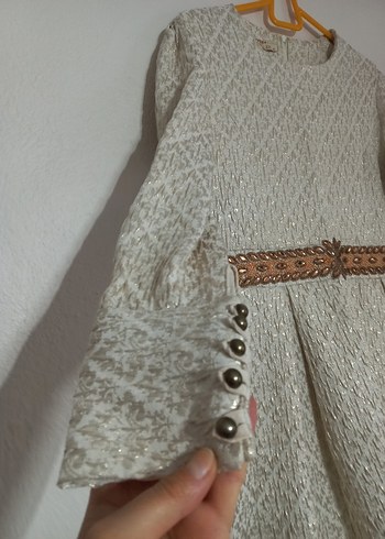 Uzun Kollu Kemerli Vintage Elbise - Görsel 6