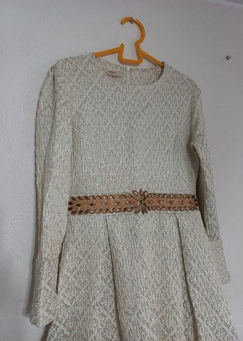 Uzun Kollu Kemerli Vintage Elbise - Görsel 4