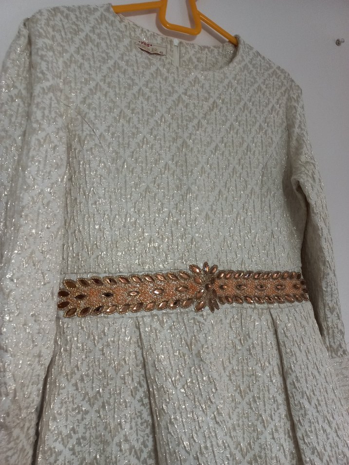 Uzun Kollu Kemerli Vintage Elbise - Görsel 5