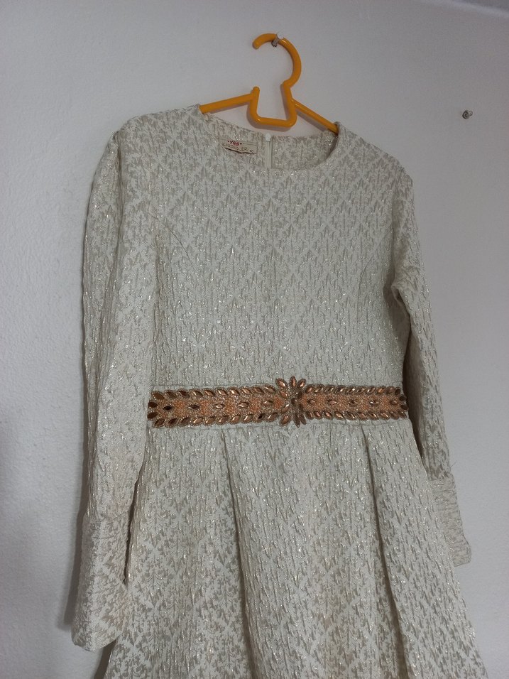 Uzun Kollu Kemerli Vintage Elbise - Görsel 4