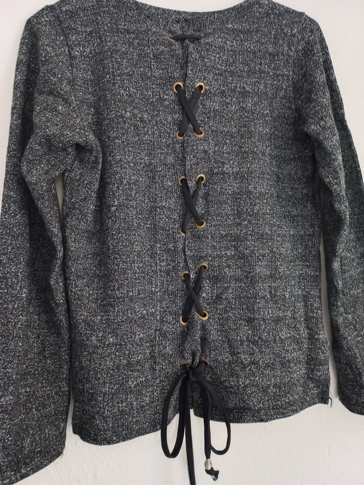 Gri Uzun Kollu Triko Kadın Kazak - Görsel 4