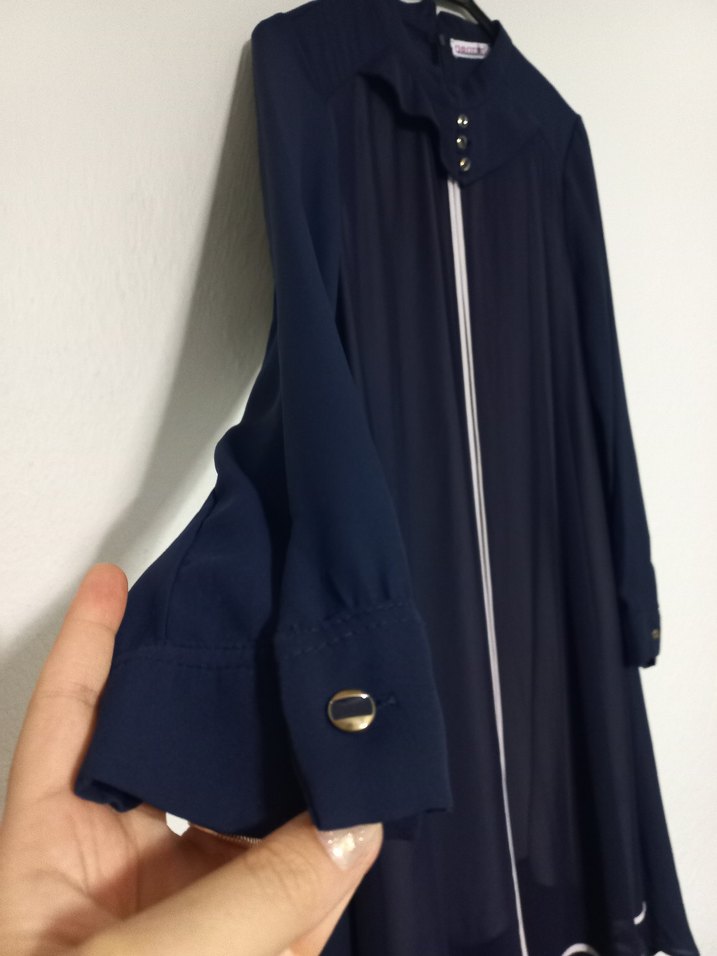 Kadın Lacivert Uzun Kollu Drapeli Tunik - Görsel 5