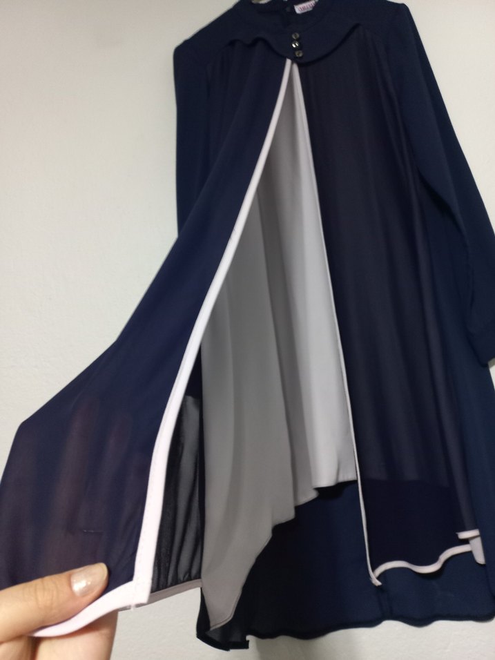 Kadın Lacivert Uzun Kollu Drapeli Tunik - Görsel 3