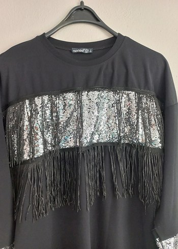 Püsküllü Uzun Kollu Siyah Bohem Tunik - Görsel 5