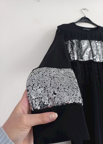 Püsküllü Uzun Kollu Siyah Bohem Tunik - Görsel 2