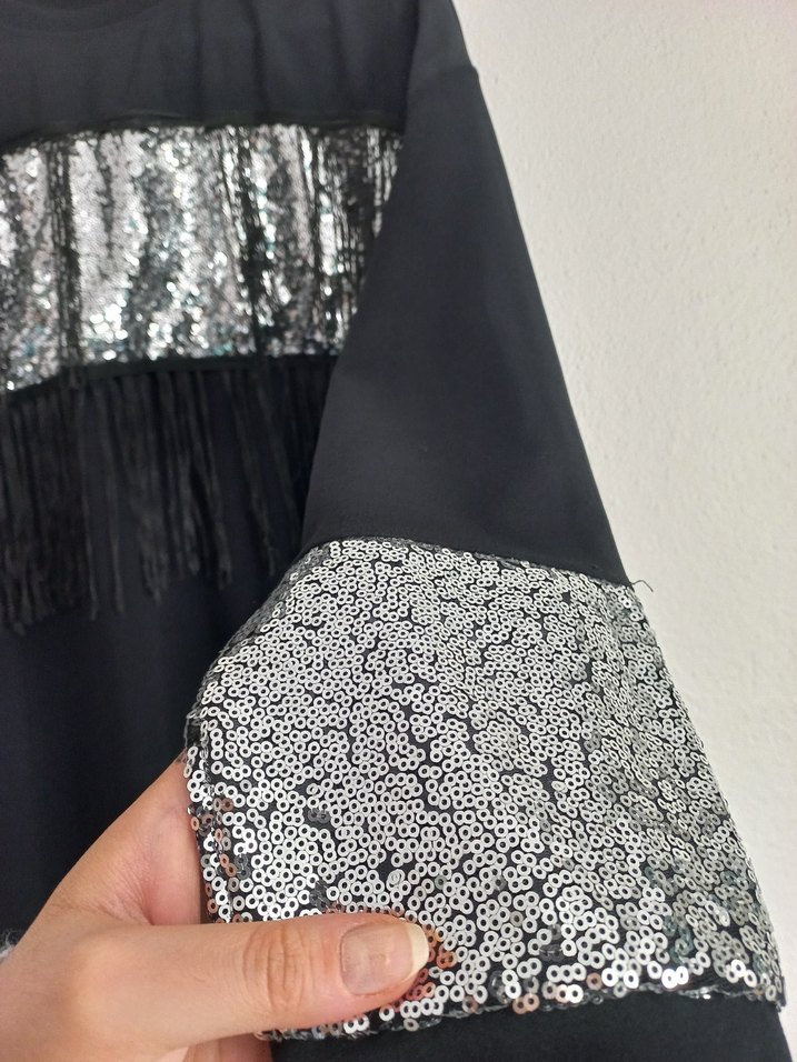 Püsküllü Uzun Kollu Siyah Bohem Tunik - Görsel 4