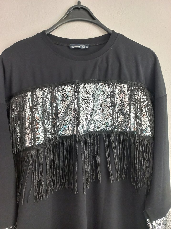 Püsküllü Uzun Kollu Siyah Bohem Tunik - Görsel 5