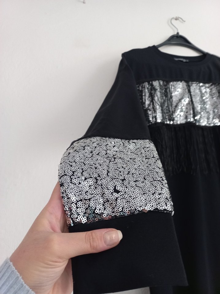 Püsküllü Uzun Kollu Siyah Bohem Tunik - Görsel 2