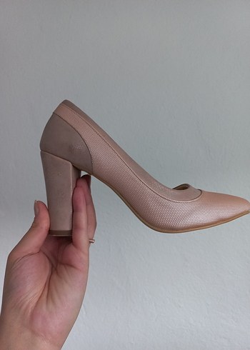 Bej Yılan Desenli Kadın Topuklu Ayakkabı - Görsel 7