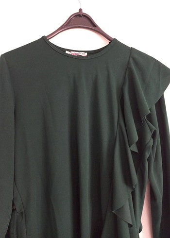 Yeşil Uzun Kollu Fırfırlı Kadın Tunik pantolon - Görsel 2