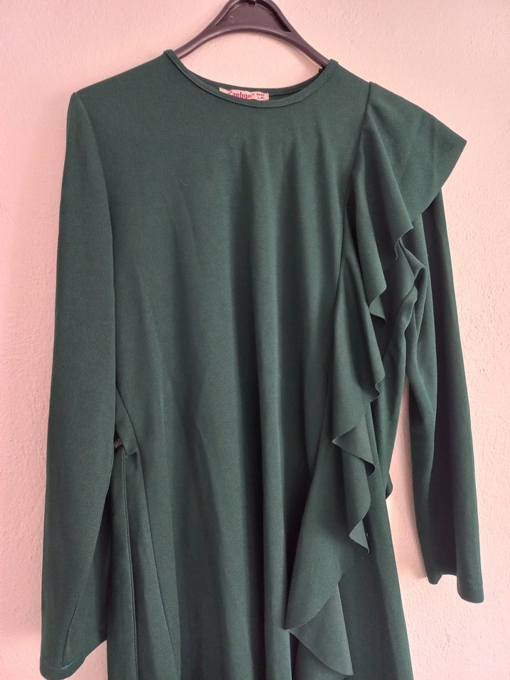 Yeşil Uzun Kollu Fırfırlı Kadın Tunik pantolon - Görsel 3