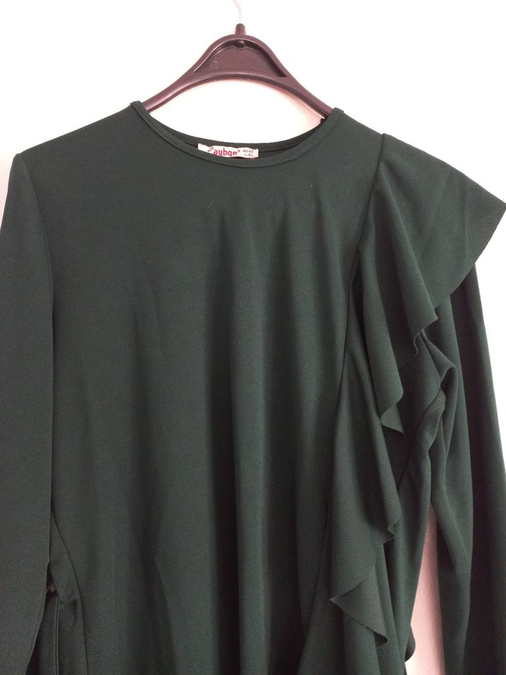 Yeşil Uzun Kollu Fırfırlı Kadın Tunik pantolon - Görsel 2