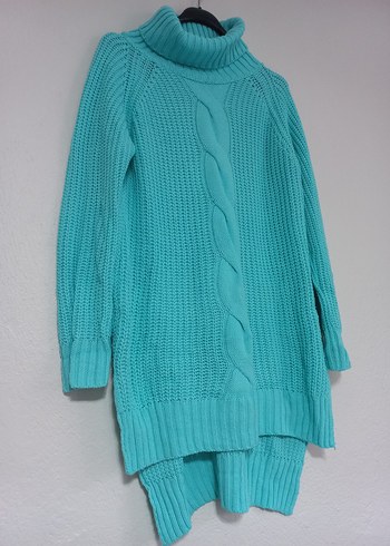 Turkuaz Bohem Uzun Kollu Balıkçı Yaka Örgü Kazak - Görsel 2