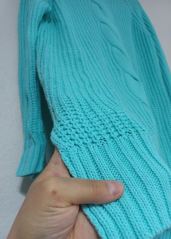 Turkuaz Bohem Uzun Kollu Balıkçı Yaka Örgü Kazak - Görsel 3