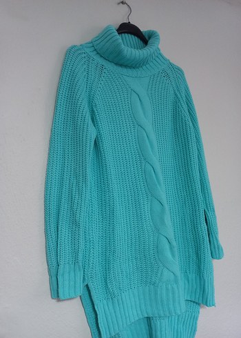 Turkuaz Bohem Uzun Kollu Balıkçı Yaka Örgü Kazak - Görsel 4