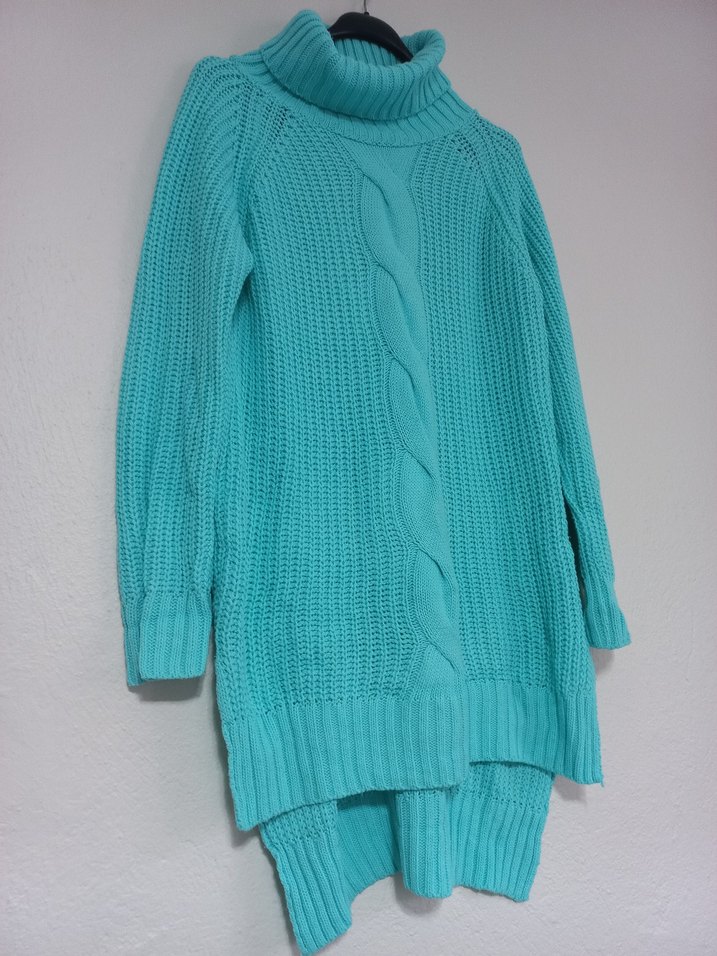 Turkuaz Bohem Uzun Kollu Balıkçı Yaka Örgü Kazak - Görsel 2