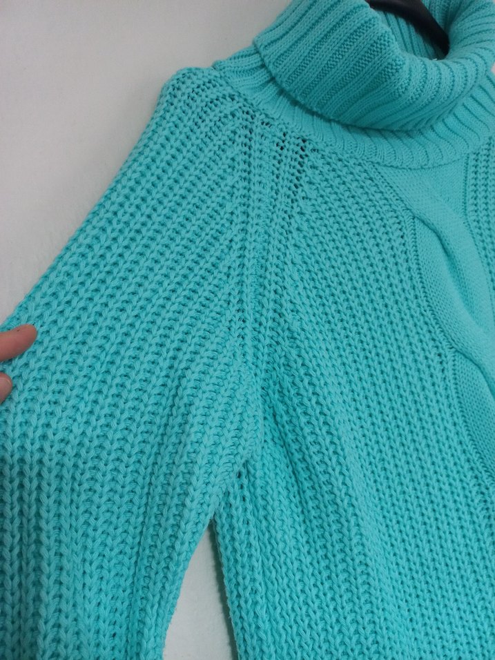 Turkuaz Bohem Uzun Kollu Balıkçı Yaka Örgü Kazak - Görsel 5