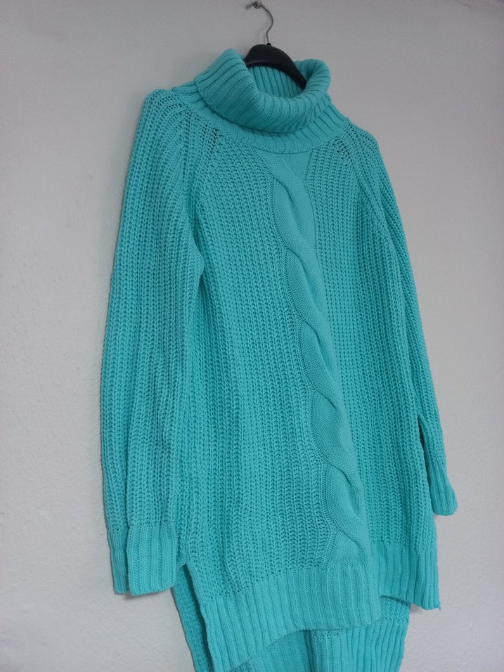 Turkuaz Bohem Uzun Kollu Balıkçı Yaka Örgü Kazak - Görsel 4