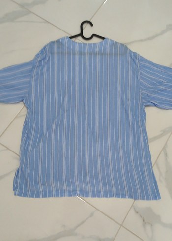 Mavi Keten V Yaka Kısa Kollu Erkek Gömlek - Görsel 3