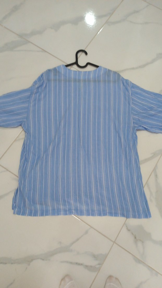 Mavi Keten V Yaka Kısa Kollu Erkek Gömlek - Görsel 3