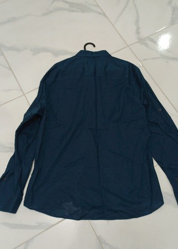 Erkek Mavi Keten Uzun Kollu Gömlek - Görsel 5