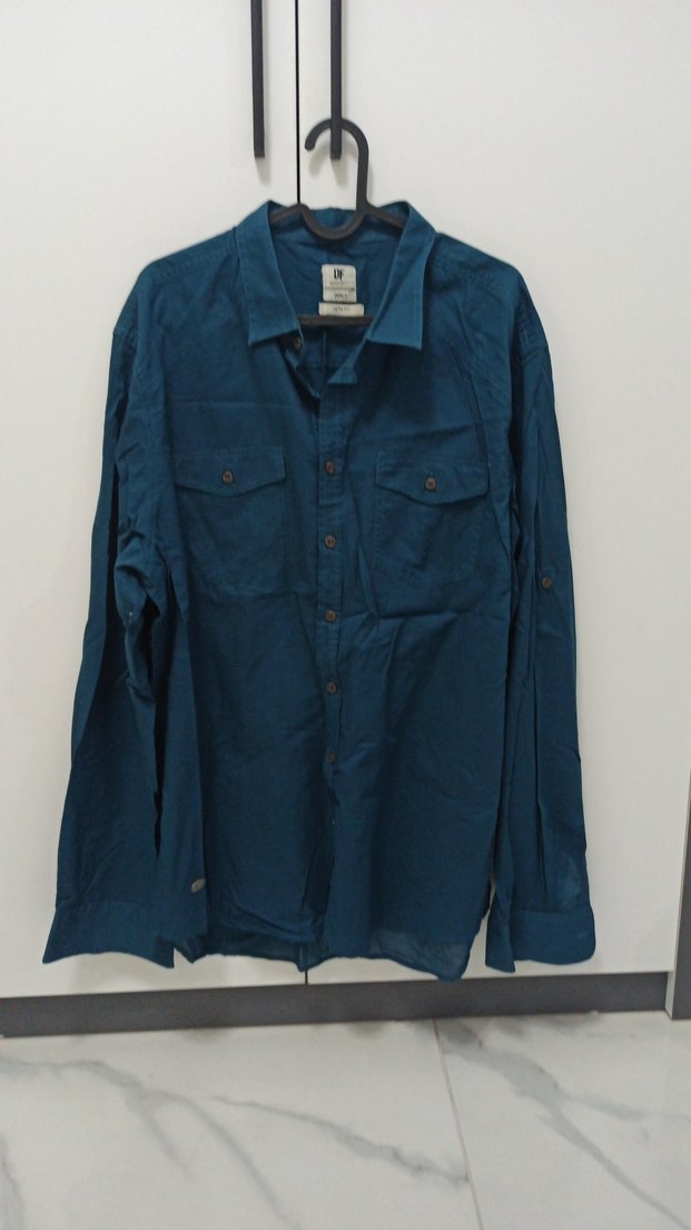 Erkek Mavi Keten Uzun Kollu Gömlek - Görsel 4