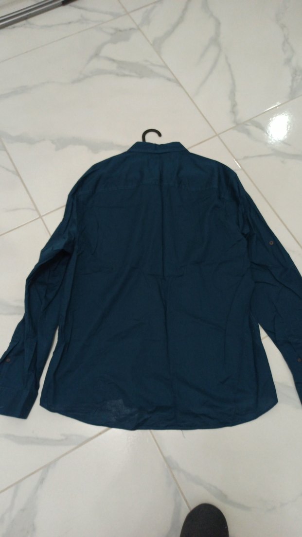 Erkek Mavi Keten Uzun Kollu Gömlek - Görsel 5