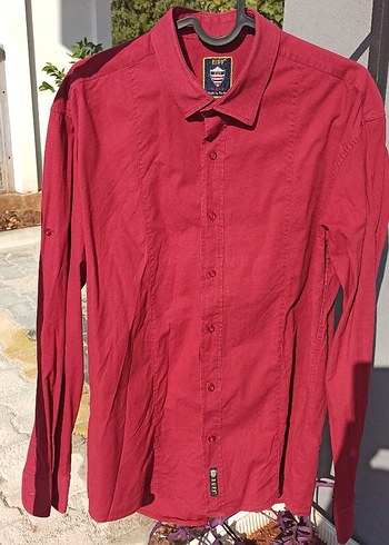 Düğmeli Bordo Uzun Kollu  Erkek Gömlek - Görsel 4