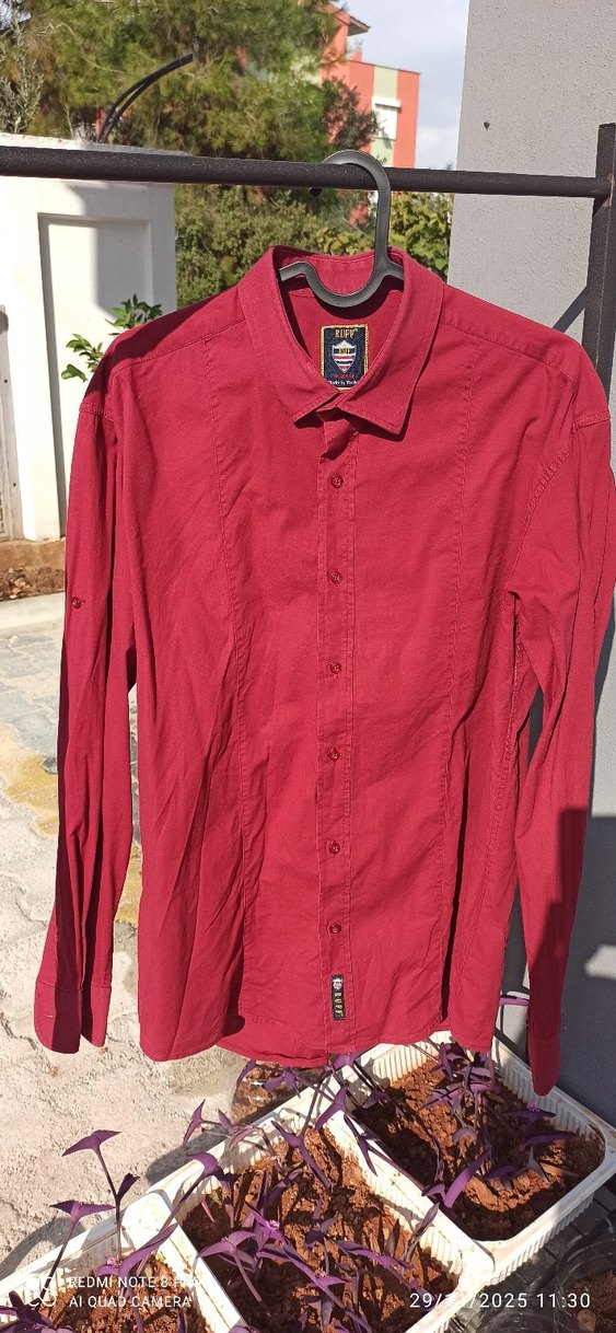 Düğmeli Bordo Uzun Kollu  Erkek Gömlek - Görsel 4