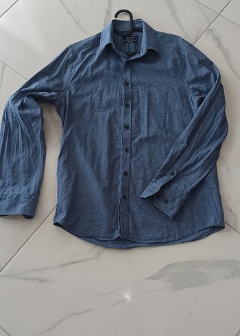 Düğmeli Mavi Erkek Gömlek - Görsel 4