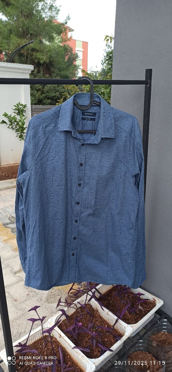 Düğmeli Mavi Erkek Gömlek - Görsel 2