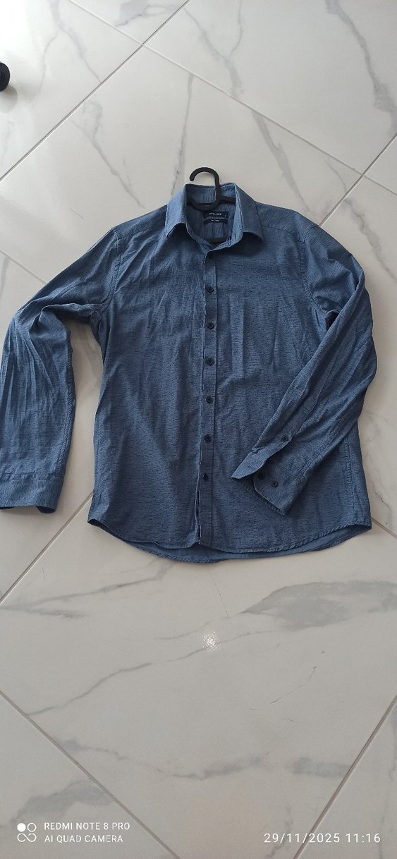 Düğmeli Mavi Erkek Gömlek - Görsel 4