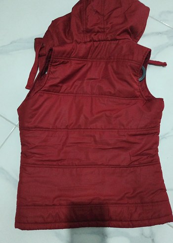 Kapüşonlu Fermuarlı Kırmızı Kadın Yelek - Görsel 5