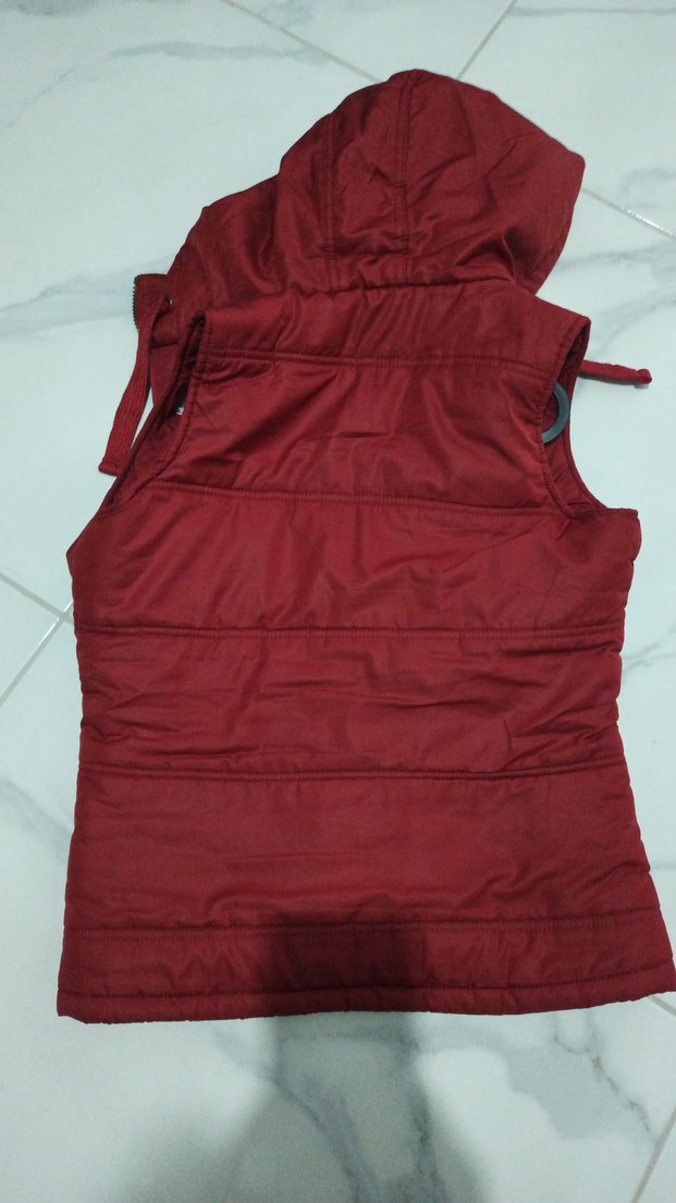 Kapüşonlu Fermuarlı Kırmızı Kadın Yelek - Görsel 5