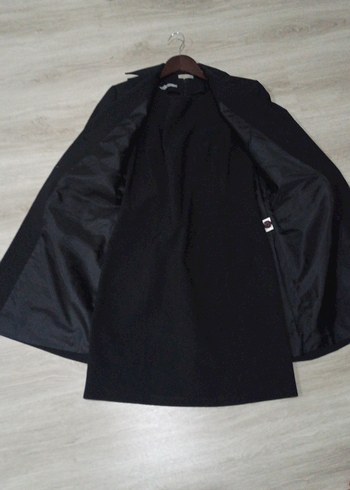 Düğmeli Siyah Kadın Uzun Ofis Ceketi - Görsel 3